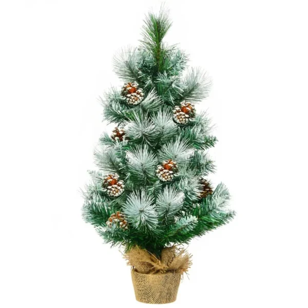 2 FT/ 60CM Snow Flocked Pine Artificial Christmas Tree Pine Cone Xmas Decoration - Image 2