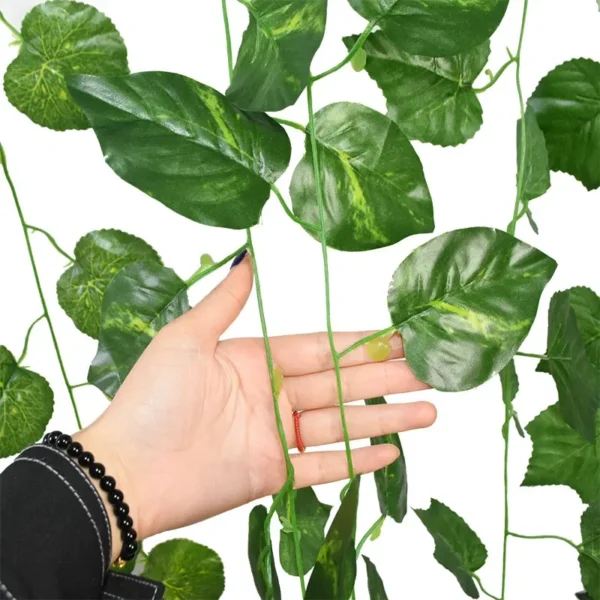 2.3m Silk Leaves Fake Creeper Green Leaf Ivy Vine 2m LED String Lights For Home Wedding Party Hanging Garland Artificial Flower - Image 5