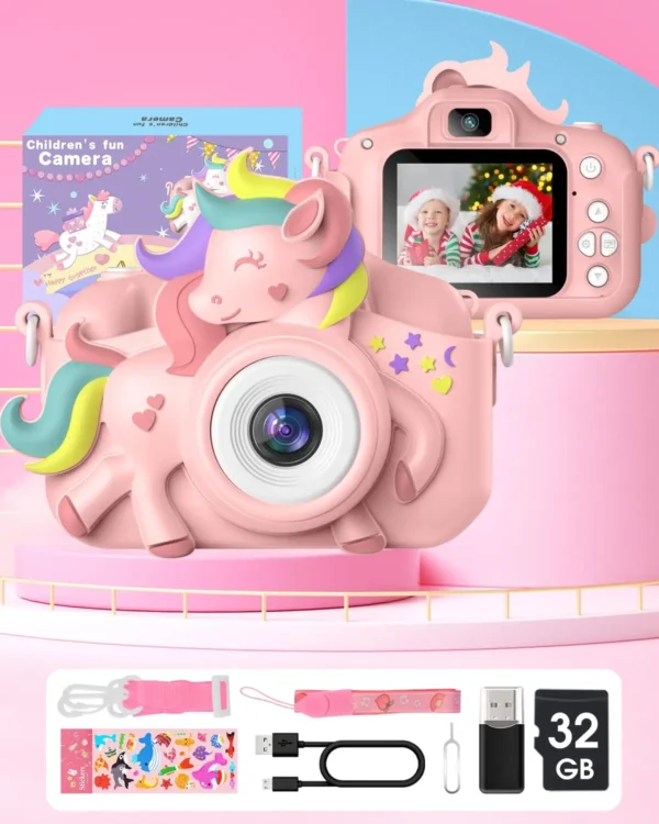 " Kid's Camera 20MP 1080P HD Toddle Selfie Camera Cute Cartoon Digital Cmaera Toy With 32GB Card Gift For Girls & Boys - Image 2