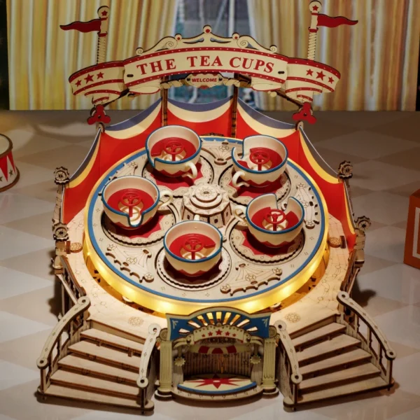 Tilt-A-Whirl The Tea Cup Amusement Park Series Building Toy Birthday Xmas Gifts for Kids Children 3D Wooden Puzzle - Image 2