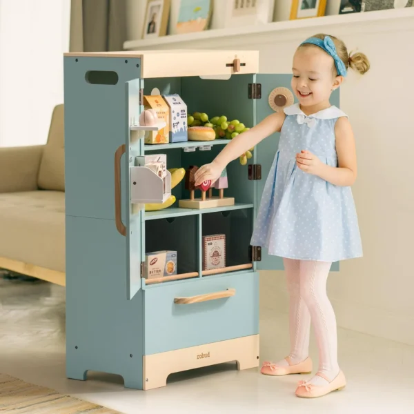 Play Kitchen Fridge Refrigerator with Ice Dispenser Wooden Kids Play Kitchen Playset Toy for Ages 3+Blue - Image 3
