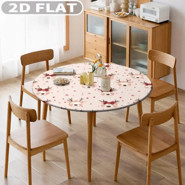 Christmas Round Picnic Table Cloths, Round Tablecloths with Elastic Edge, Various Design and Sizes For Tables - Image 4