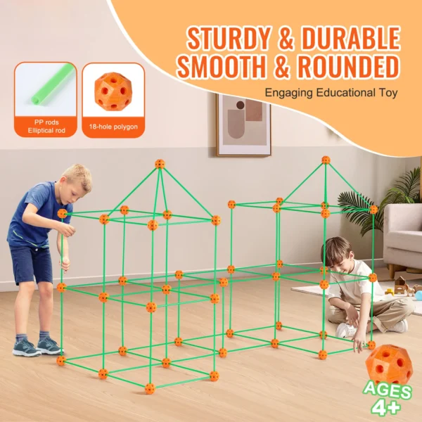 Fort Building Kit Children's DIY Indoor Castle Beading Stem with 96 Rods and 44 Balls Play Tent Toy for 4+ Kids Gifts - Image 2