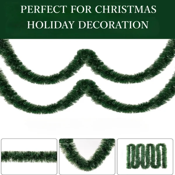 49.2Ft Christmas Green and White Tinsel Garland Xmas Tree Decorations Christmas Metallic Twist Garland Ceiling Hanging - Image 2