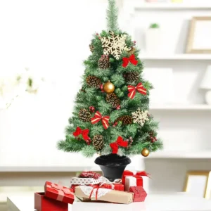 4FT Snow Flocked Artificial Christmas Tree Artificial Xmas Trees W/ Red Berries