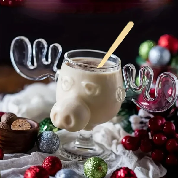 Christmas Elk Glass Cup Cute Reindeer Mug Wine Beer Water Juice Milk Glasses Creative Christmas Vacation Moose Mug Xmas Gift