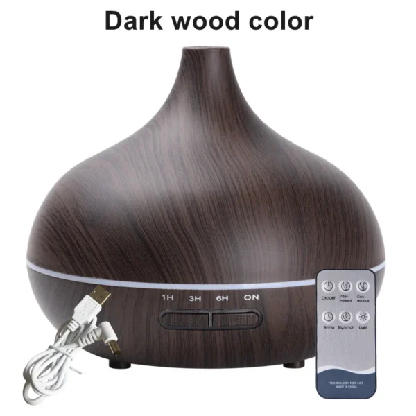 550ml Wood Color USB Aroma Diffuser, Essential Oil Diffuser with 7 Color LED Lights & Remote Control, USB Powered Air Humidifier - Image 3