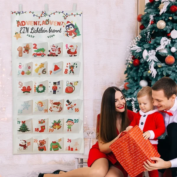 Fabric Christmas Advent Calendar Xmas Wall Decoration Reusable Wall Hanging Ornaments with 24 Pockets Xmas Party Favors - Image 2