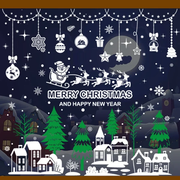 Christmas Window Stickers Set Santa Elk Snowflake Glass Cling Sticker Xmas Decor - Image 2