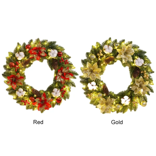 Christmas Garland Decoration with Spruce Pine Cones Berry Ball 40CM Wreaths Ornaments Realistic PVC Light Up for Indoor Outdoor - Image 3