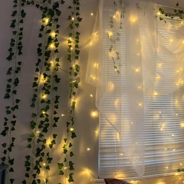 2.3m Silk Leaves Fake Creeper Green Leaf Ivy Vine 2m LED String Lights For Home Wedding Party Hanging Garland Artificial Flower - Image 4