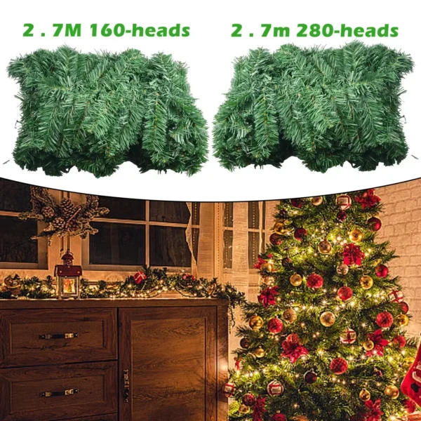 2.7M Artificial Pine Leaf Rattan Strip Green Christmas Garland Christmas Pine Tree Rattan Decor Xmas Tree Ornament - Image 2