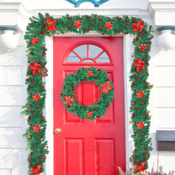 8 Pieces Christmas Decoration Christmas Garland LED Lights Battery Operated,Red Berries Christmas Decorations - Image 4