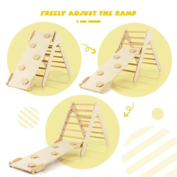 2-in-1 Triangle Climbing Set Wooden Toddler Climbing Triangle Ladder with Ramp Natural/Colorful - Image 5