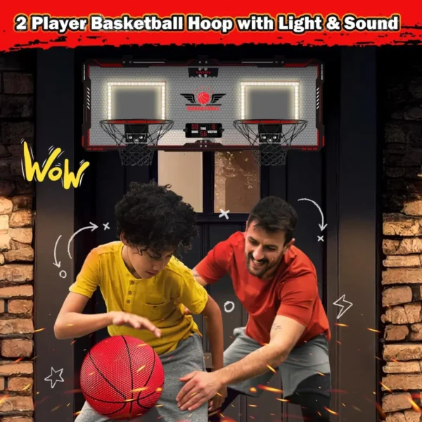 Basketball Hoop x2 Indoor Outdoor Electric Mini Basketball Scoreboard 4x Balls Toy Gift for Kids Boys Girls Sports Game - Image 2