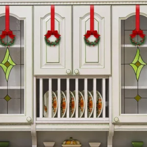 Green Leaf Wreath Kitchen Decoration With Ribbons Festive Charm For Cabinets Grid Elements Style 1