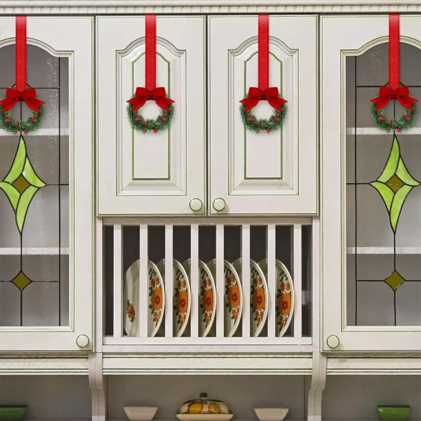 Green Leaf Wreath Kitchen Decoration With Ribbons Festive Charm For Cabinets Grid Elements Style 1
