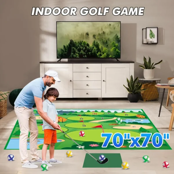 20 Balls Golf Chipping Game Mat with Club Practice Stick Chip Golf Set Indoor Outdoor for Kids Adult Golf Hitting Mat Game - Image 2