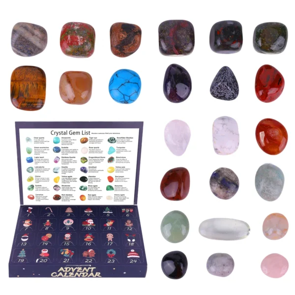 Crystals Christmas Calendar Wear Resist 24 Grid Ore Crystal Gemstone Box Natural Healing Stone Calendar Christmas Countdown Gift