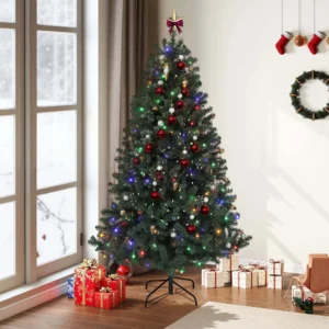 6ft Pre-Lit Christmas Tree - 880 Branch Tips with 250 Warm Lights, Holiday Decoration for Home/Office/Party, Green