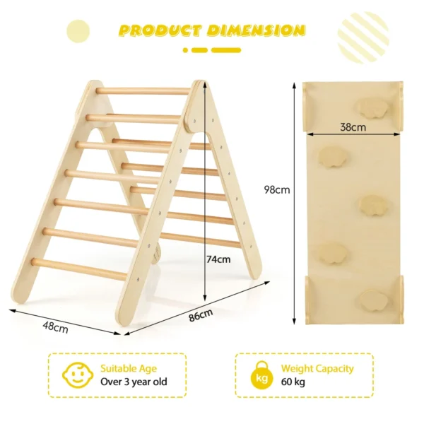 2-in-1 Triangle Climbing Set Wooden Toddler Climbing Triangle Ladder with Ramp Natural/Colorful - Image 2