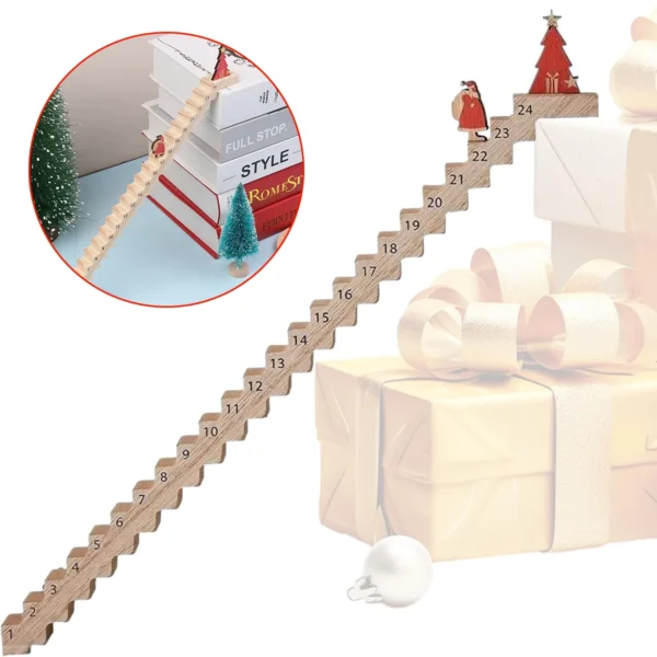 Funny Santa Wooden Advent Stairs Climbing Christmas Countdown Calendar - Image 2