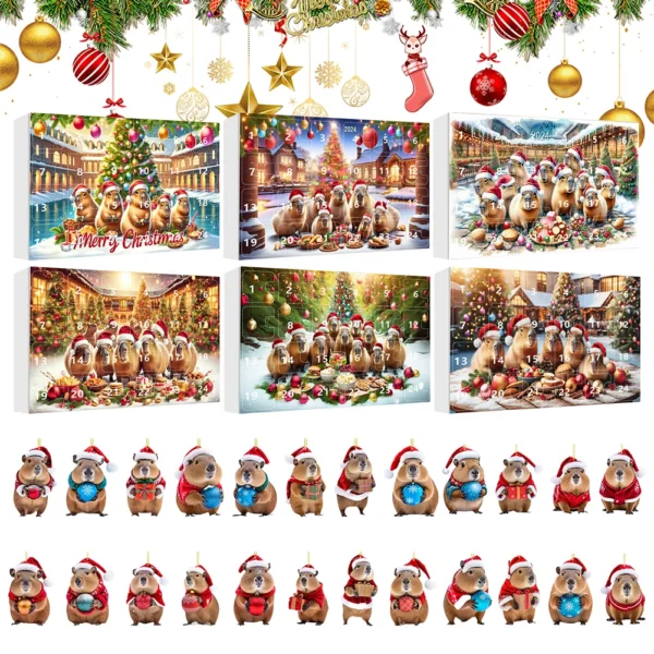 Capybara Advent Calendar 24 Days Christmas Countdown Calendar Cute Capybara Christmas Ornaments Christmas Advent Calendar - Image 3