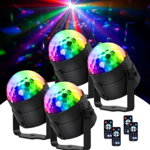 4PCS RGB LED Stage Disco Light Rotating DJ Ball Strobe Remote Control LED Magic Ball Light Christmas Party Club Show Lamp