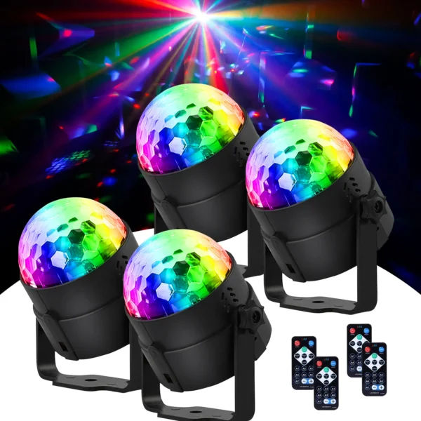 4PCS RGB LED Stage Disco Light Rotating DJ Ball Strobe Remote Control LED Magic Ball Light Christmas Party Club Show Lamp