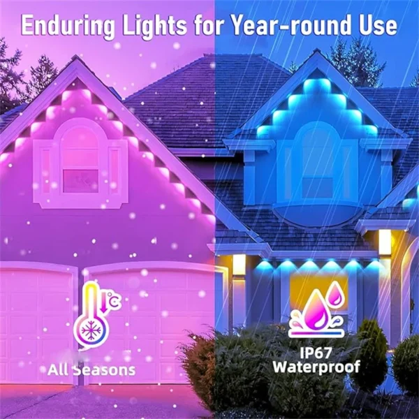 60M Smart RGB Eave Lights App & Remote IP67 Permanent Outdoor LED String Lights Home New Year Christmas Birthday DIY Lighting - Image 3