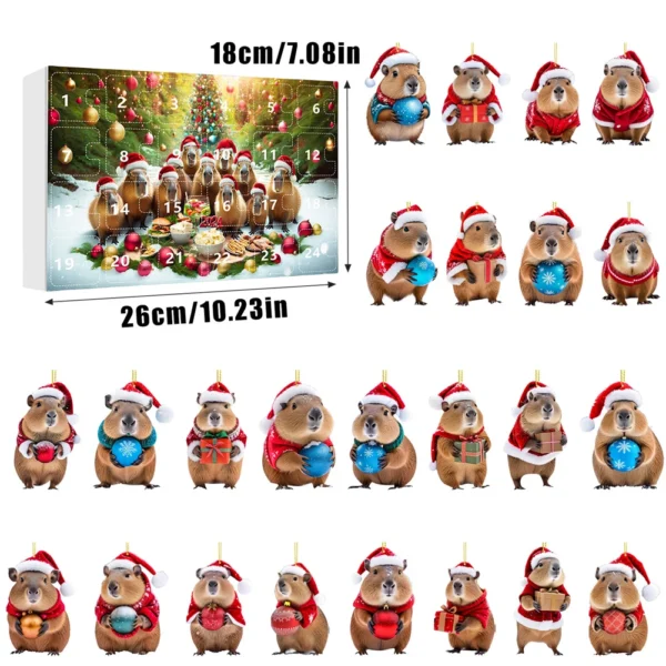 Capybara Advent Calendar 24 Days Christmas Countdown Calendar Cute Capybara Christmas Ornaments Christmas Advent Calendar - Image 5