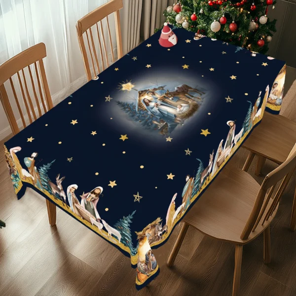 Christmas Tree Snowman Elk Snowflakes Tablecloth Dining Table Reusable Washable Rectangle Tables for Kitchen, Camping, Festival - Image 5