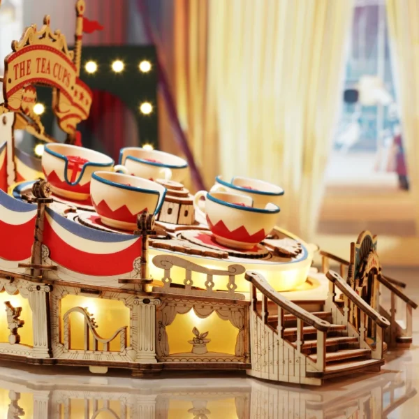 Tilt-A-Whirl The Tea Cup Amusement Park Series Building Toy Birthday Xmas Gifts for Kids Children 3D Wooden Puzzle - Image 4