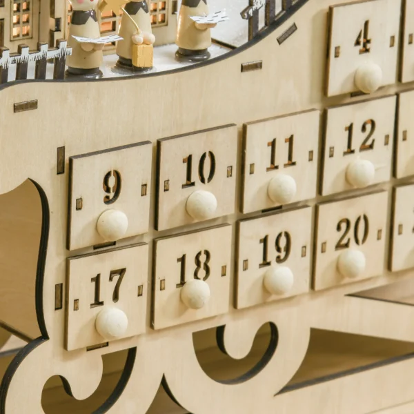 Christmas Advent Calendar Light Up Sleigh w/ Countdown Drawer, Village - Image 4