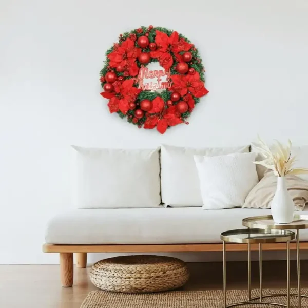 Artificial Christmas Wreath with Pinecones, Flowers, Berries and Balls - Festive Front Door and Wall Decor Front door decore Lei - Image 6