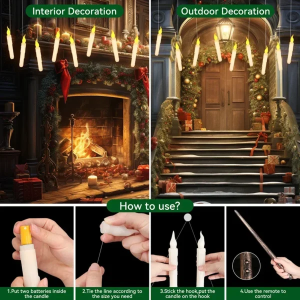 12-48Pcs Floating Candles with Magic Wand Flickering Warm Light LED Flameless Candle Taper Candles for Christmas Wedding Party - Image 4