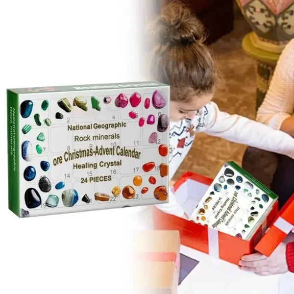 Crystal Advent Calendar 24-Grid Natural Stones and Minerals Rock Collection Christmas Countdown Gift Box for Kids and Adults - Image 2