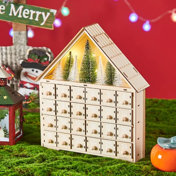 Wooden LED DIY Light Up 24 Days Countdown Calendar with Drawers Countdown To Christmas Calendar for Christmas Holiday DIY Gift - Image 2
