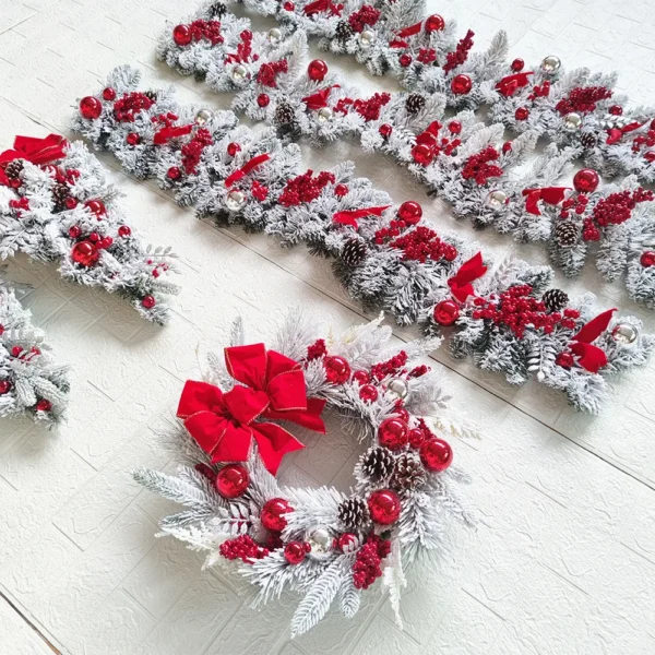 Flocked PVC Christmas Decoration Flower Wreath Vine Hanging Garland Artificial Crafts Tree Door Home Art Navidad Holiday Decor - Image 3