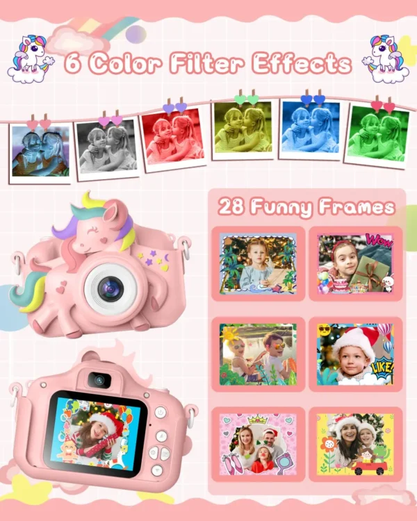 " Kid's Camera 20MP 1080P HD Toddle Selfie Camera Cute Cartoon Digital Cmaera Toy With 32GB Card Gift For Girls & Boys - Image 4