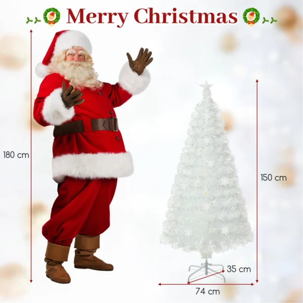150 cm Artificial Fiber Optic Christmas Tree, White Pre-lit Xmas Tree with 170 Branch Tips, Iridescent Leaves - Image 2