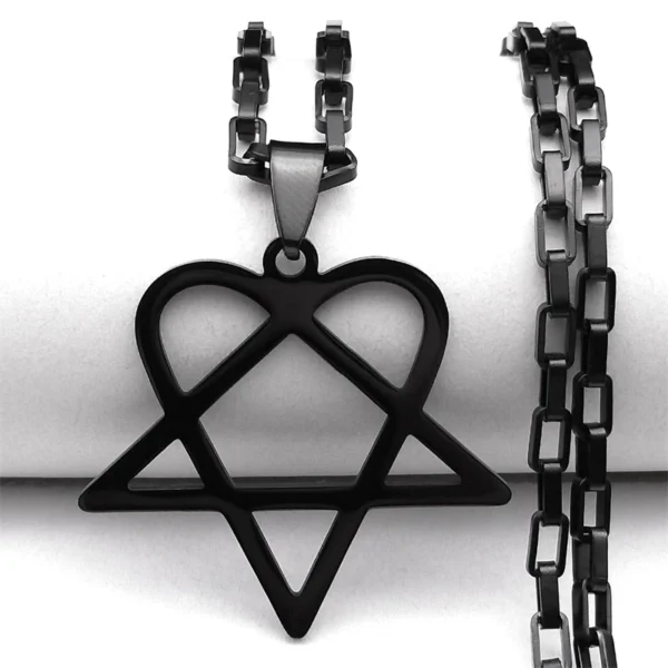 Hip Hop Rock Music Him Heartagram Star Heart Necklace for Women Men Stainless Steel Y2k Black Metal Band Goth Punk Chain Jewelry - Image 2