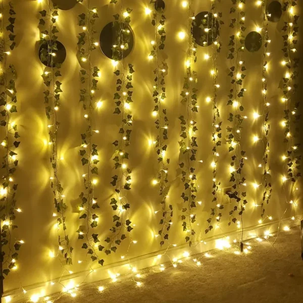 2.3m Silk Leaves Fake Creeper Green Leaf Ivy Vine 2m LED String Lights For Home Wedding Party Hanging Garland Artificial Flower - Image 2