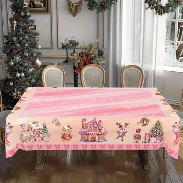 Christmas Tree Snowman Elk Snowflakes Tablecloth Dining Table Reusable Washable Rectangle Tables for Kitchen, Camping, Festival - Image 6