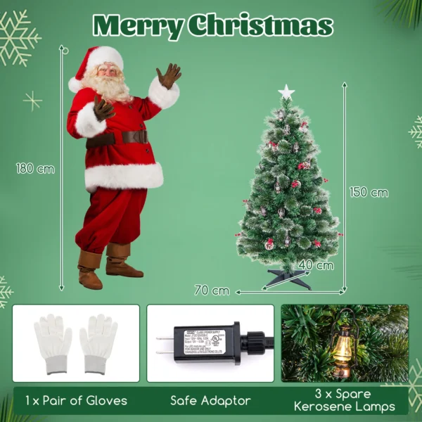 150 cm Pre-lit Optical Fiber Christmas Tree, Snowy Xmas Tree w/170 PVC Leaves & Pine Needles - Image 2