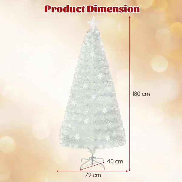 180 cm Artificial Fiber Optic Christmas Tree, White Pre-lit Xmas Tree with 230 Branch Tips, Iridescent Leaves - Image 2
