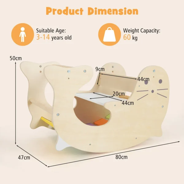 3-in-1 Kids Climbing Toy Set Indoor Arch Climber Toddlers Wooden Rocking Horse - Image 2
