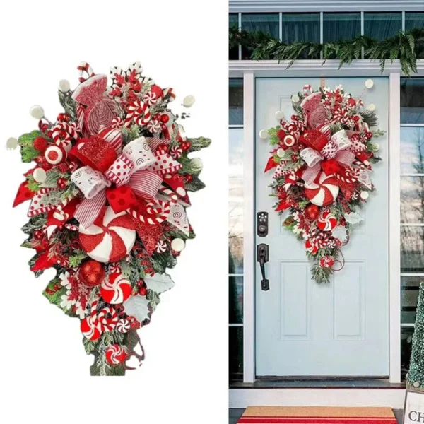 Christmas Wreath Candy Upside Down Tree Garland Upside Down Artificial Christmas Tree Christmas Swag for Front Door