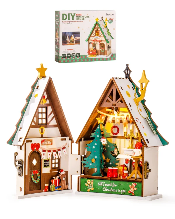 Miniature House Christmas Gifts Fireplace Decoration for Home Bookshelf Dollhouse 3D DIY Wooden Puzzle Model - Image 2