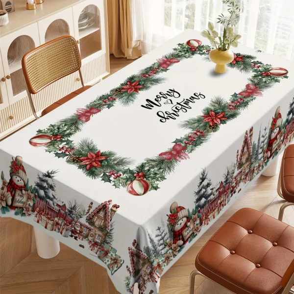 Christmas Tree Snowman Elk Snowflakes Tablecloth Dining Table Reusable Washable Rectangle Tables for Kitchen, Camping, Festival - Image 3